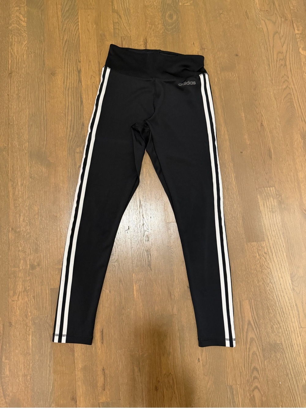 adidas Black Leggings with White Three-Stripe Side Trim